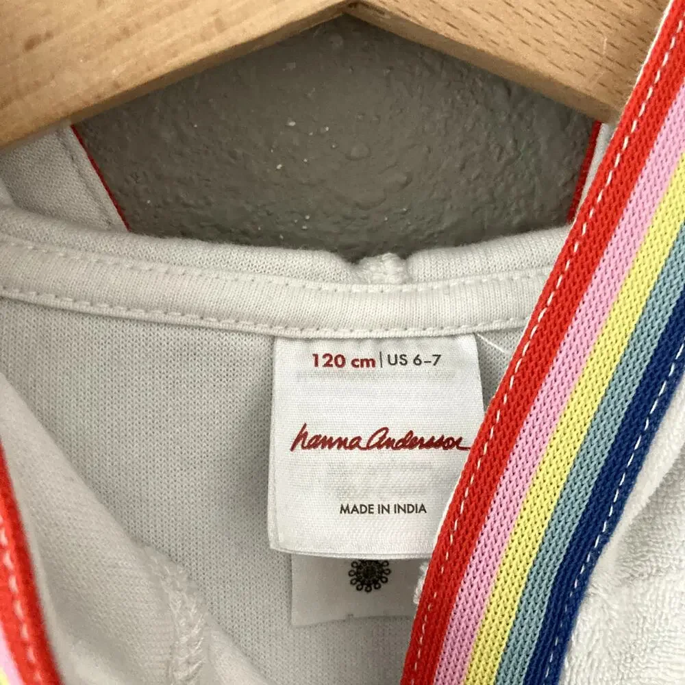 Hanna Andersson Loop Terry Hoodie Coverup White Rainbow 6/7 120cm